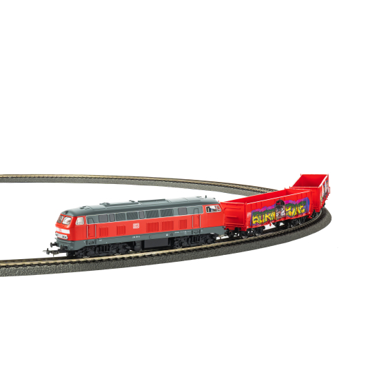 PIKO 57032 – Start-Set Kids: Pociąg Towarowy BR 218 DB AG z 2 Wagonami Eaos (H0, 1:87)